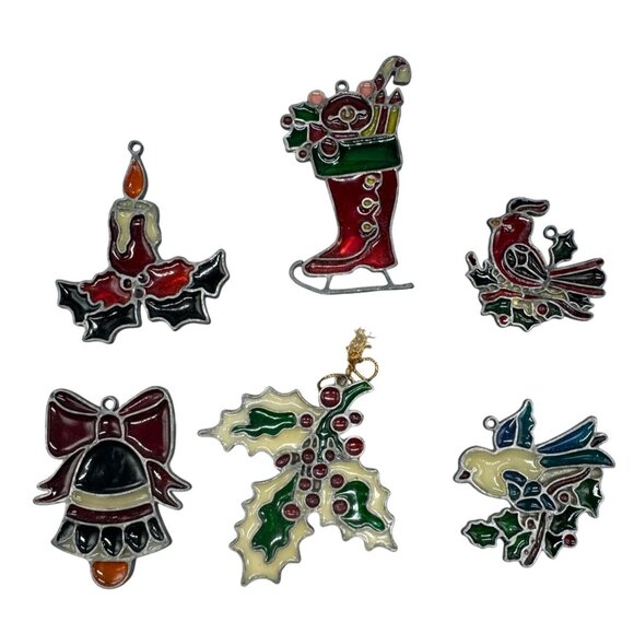 Set Of 6 Vintage Christmas-Themed Stained Resin Style Ornaments Handmade READ - Picture 1 of 16